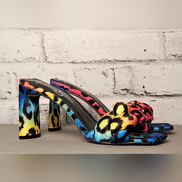 Jessica Simpson Rainbow Leopard Knot Heels Slide Sandals Size 7.5 - Picture 2 of 10